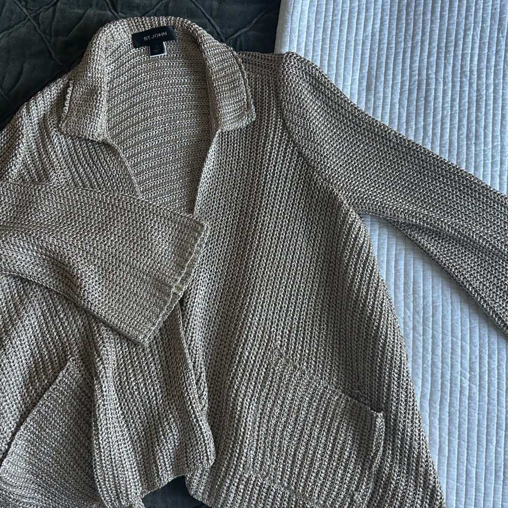 St. John Open-Front Knit Cardigan in Taupe